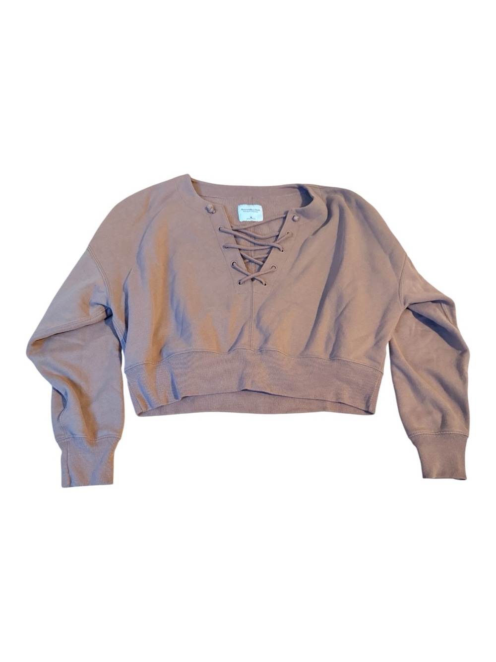 Abercrombie & Fitch Tan Lace-Up Cropped Sweatshirt
